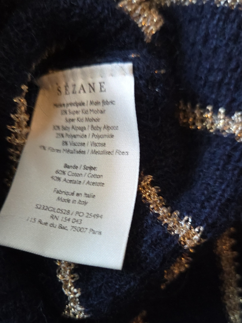 Nwt! Sezane Barry Cardigan In Navy And Gold Kid Mohair/ Baby Alpaca - Picture 6 of 8